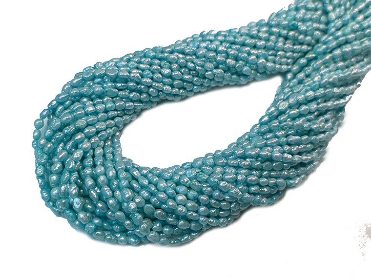 3-4mm Rice Freshwater Pearl 14-15" Turquoise A Grade Lustre [p4bt]