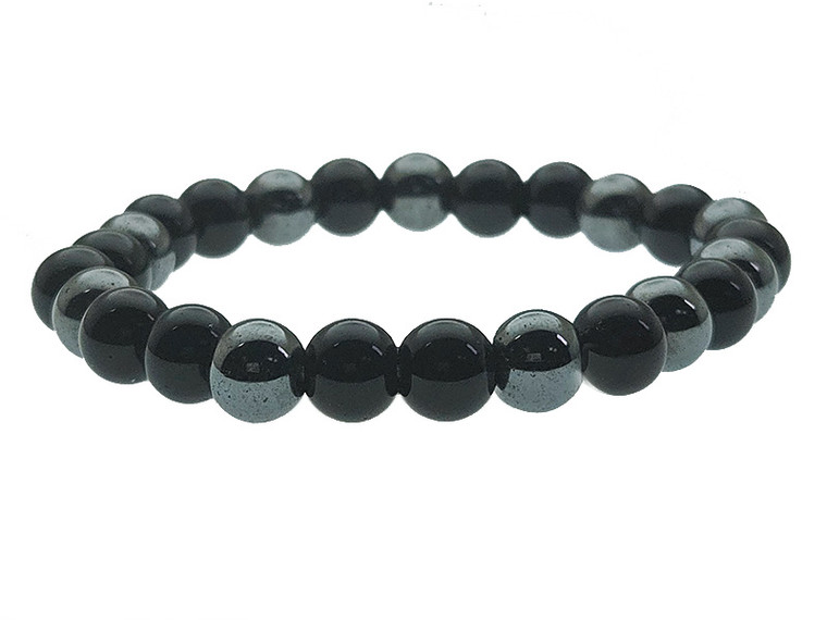 8mm Onyx & Hematite Bracelet 7.5" [b3x60]