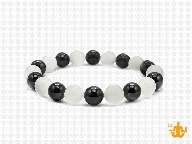 8mm Onyx & White Jade Bracelet 7.5" [b3x77]
