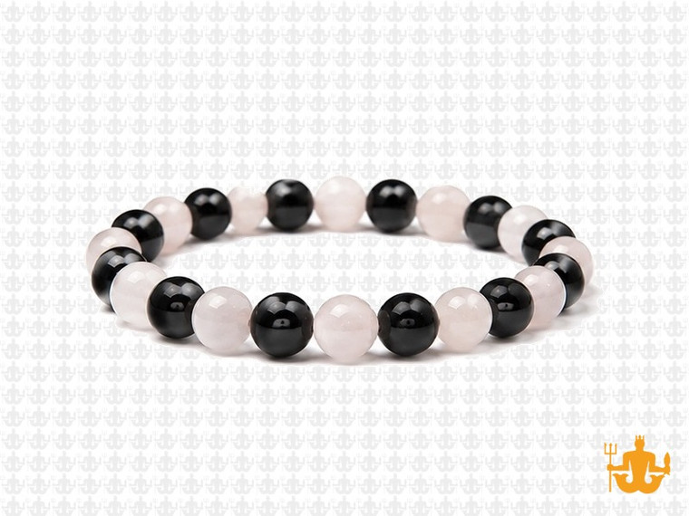 8mm Matte Onyx & White Jade Bracelet 7.5" [b3x81]