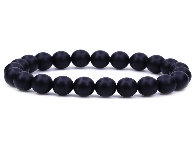 12mm Onyx Obsidian Elastic Bracelet 7.5" [b4b65]
