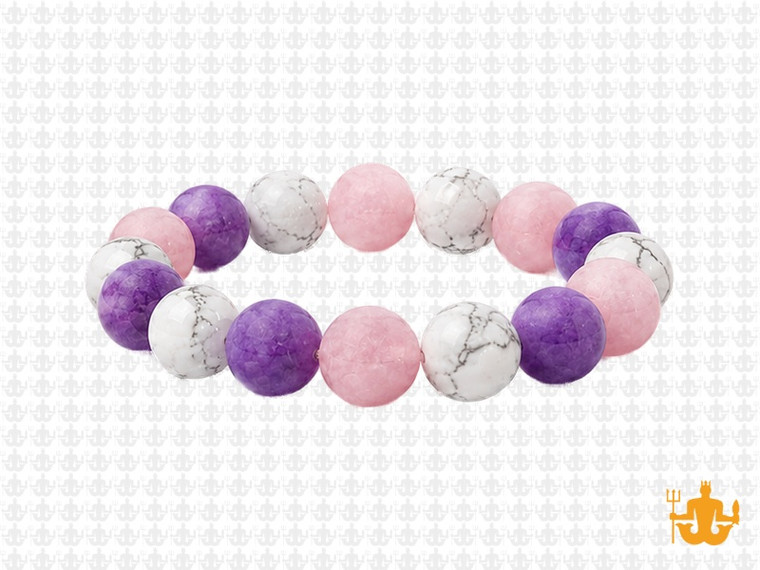 10mm Matte Amethyst, howlite, Rose Quartz Bracelet 7.5", Natural [b4x91m]