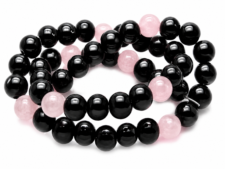 6mm Black Agate & Rose Quartz   Beads 15.5" dyed [6x17a]