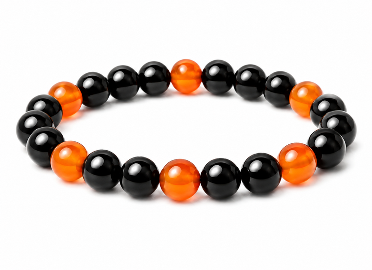 10mm Black Agate & Carnelian   Bracelet 7/5" heated [b422a]