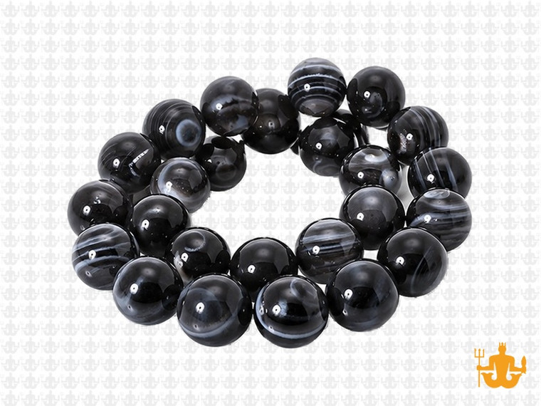 10mm Black Banded Agate Round Beads 15.5" natural [10f26]