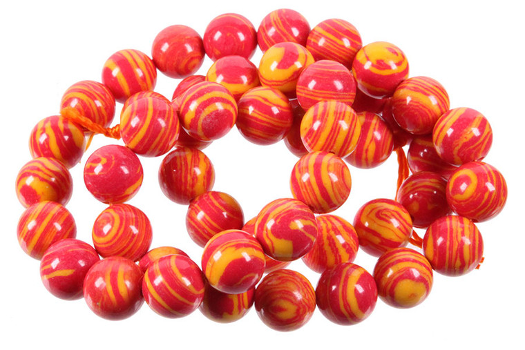 10mm Orange Lace Malachite Round Beads 15.5" synthetic [10r49h]