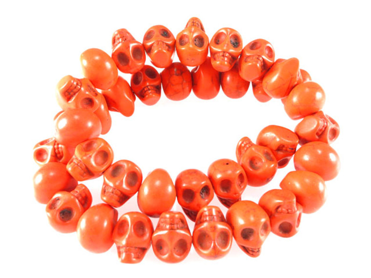 14x10mm Orange Magnesite Skull Beads 15.5" [t177h]