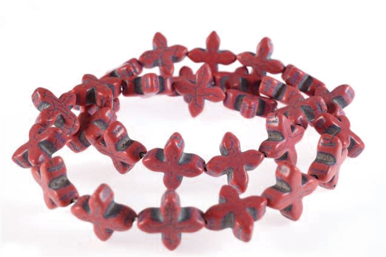 15x15mm Red Magnesite Star Flower Beads 15.5" [t356r]