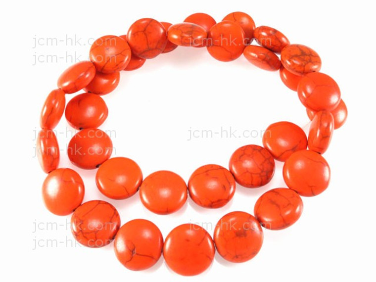 14mm Orange Magnesite Puff Coin Beads 15.5" [t384h]