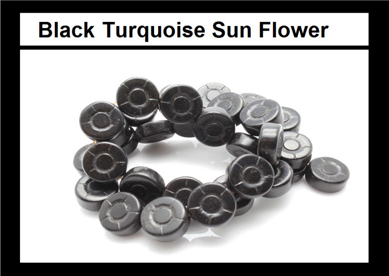 12mm Black Magnesite Sunflower Beads 15.5" [t455k]