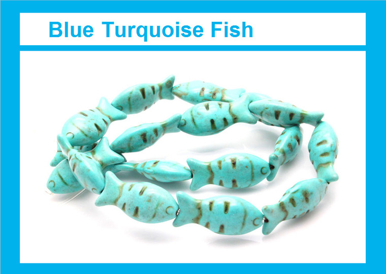 12x25mm Blue Magnesite Fish Beads 15.5" [t461b]