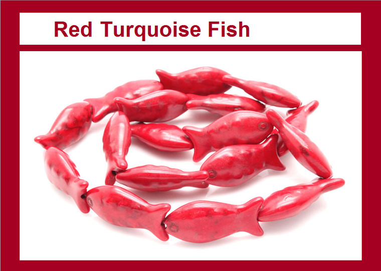 12x25mm Red Magnesite Fish Beads 15.5" [t461r]