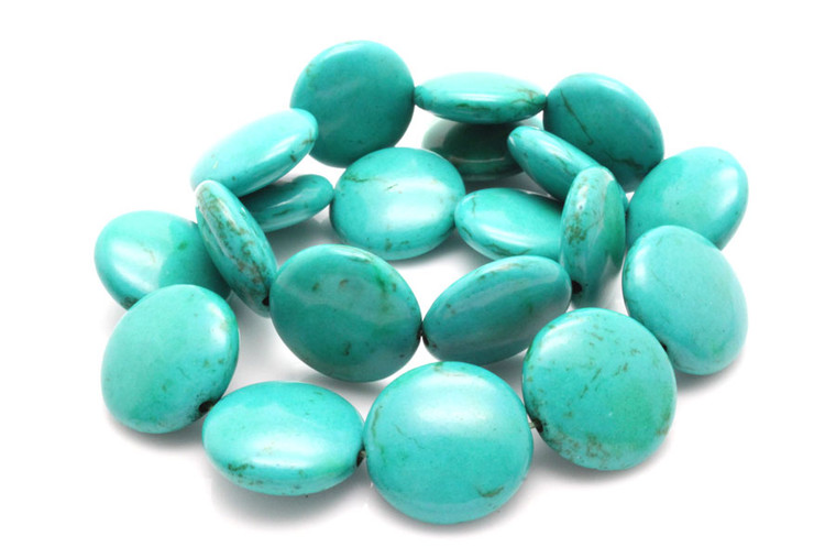20mm Tibetan Turquiose Puff Coin Beads 15.5" stabilized [t4c20]