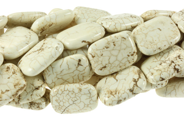 15x20mm White Turquoise Puff Rectangle Beads 15.5" stabilized [t8w15]