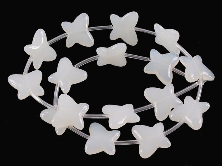 14x16mm White Quartz Butterfly Beads 15.5" [u36b40]