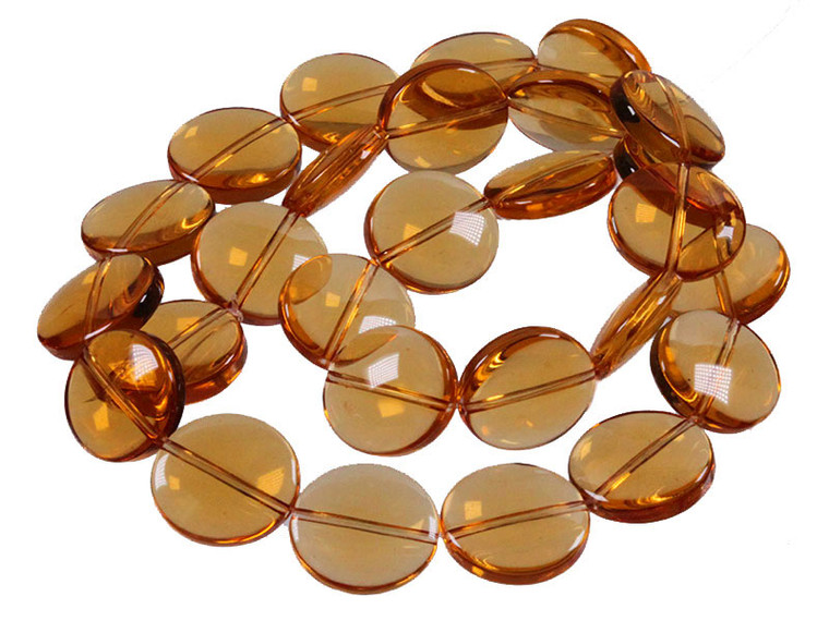 14mm Citrine Puff Coin Beads 15.5" synthetic [u82a7]