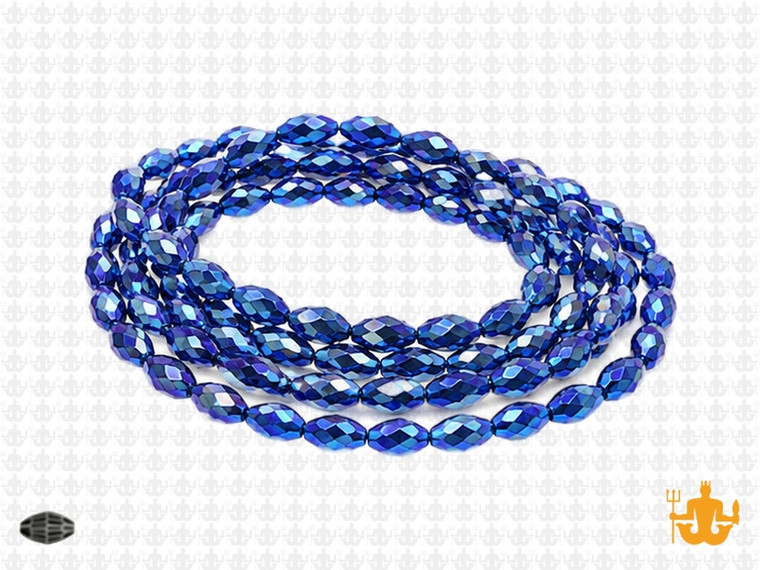 6x8mm Metallic Blue Glass Faceted Rice about 15.5" [uc12b21]