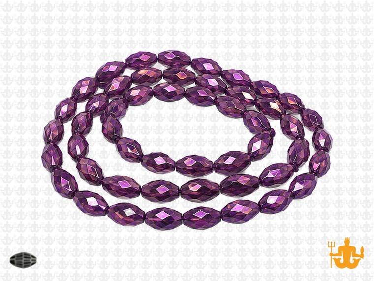 8x12mm Metallic Purple Glass Faceted Rice 35 Beads [uc13b22]