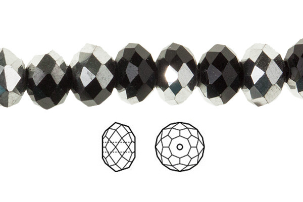 4x3mm Silver & Jet Black Faceted Rondelle about 15.5" [uc1c2]