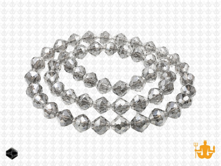 6mm Metallic Silver Glass Faceted Bicone About 50 Bead 11" [uc22b16]