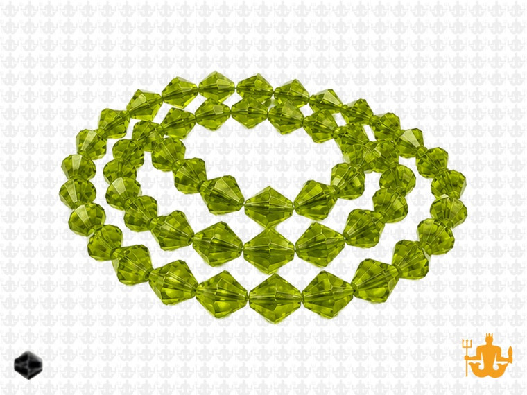 6mm Peridot Glass Faceted Bicone About 50 Bead 11" [uc22b25]