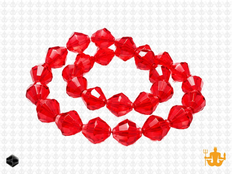 8mm Red Glass Faceted Bicone About 40 Bead 12" [uc23a6]