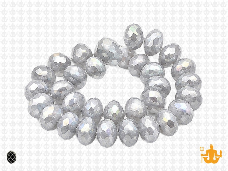 12x8mm Metallic Silver Glass Faceted Rondelle About 72 Bead [uc5b16]