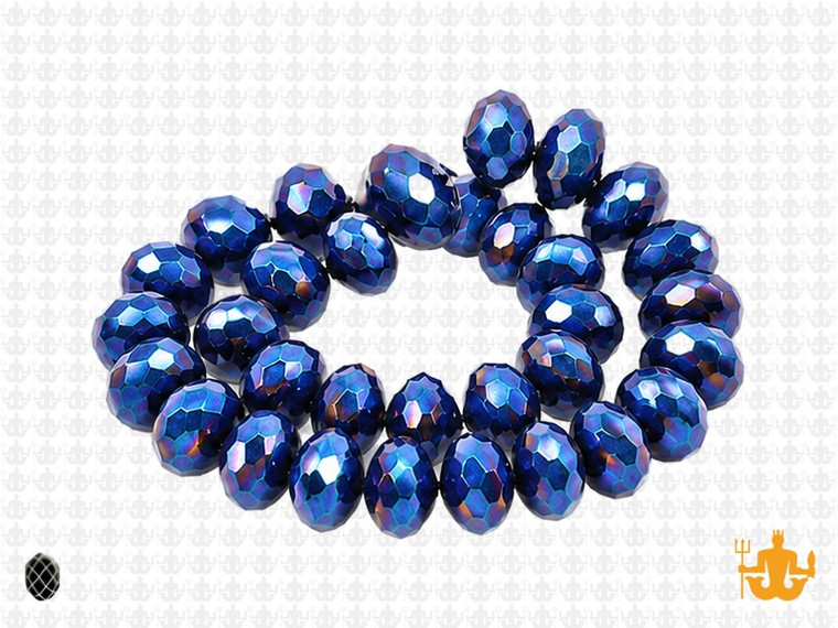 12x8mm Metallic Blue Glass Faceted Rondelle About 72 Bead [uc5b21]