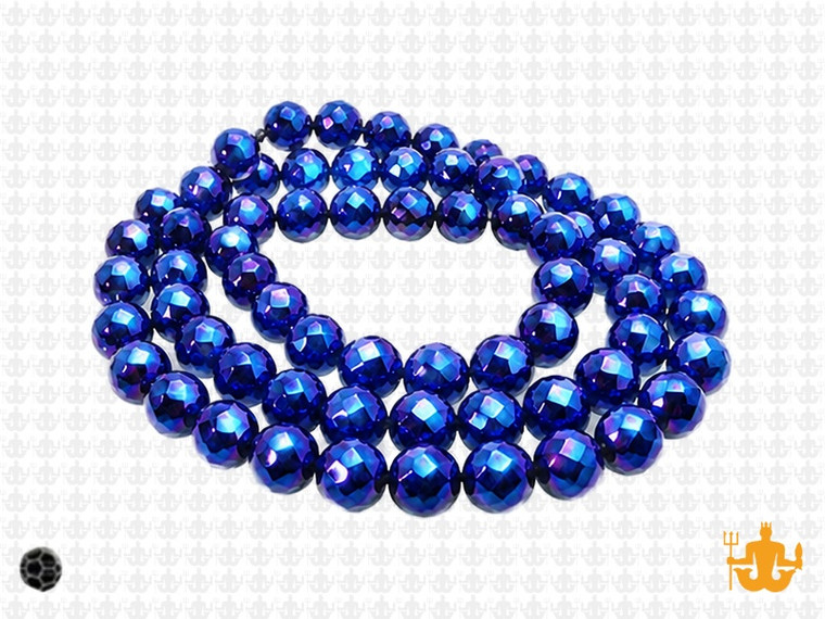6mm Metallic Blue Glass Faceted Round about 15.5" [uc7b21]