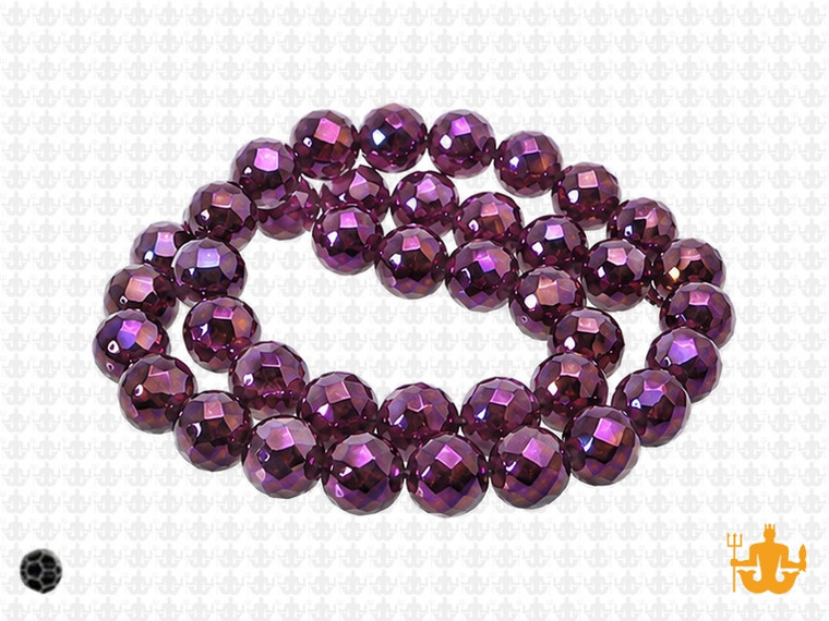 8mm Metallic Purple Glass Faceted Round about 15.5" [uc8b22]