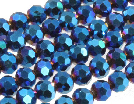 10mm Metallic Blue Glass Faceted Round About 35 Beads [uc9b21]