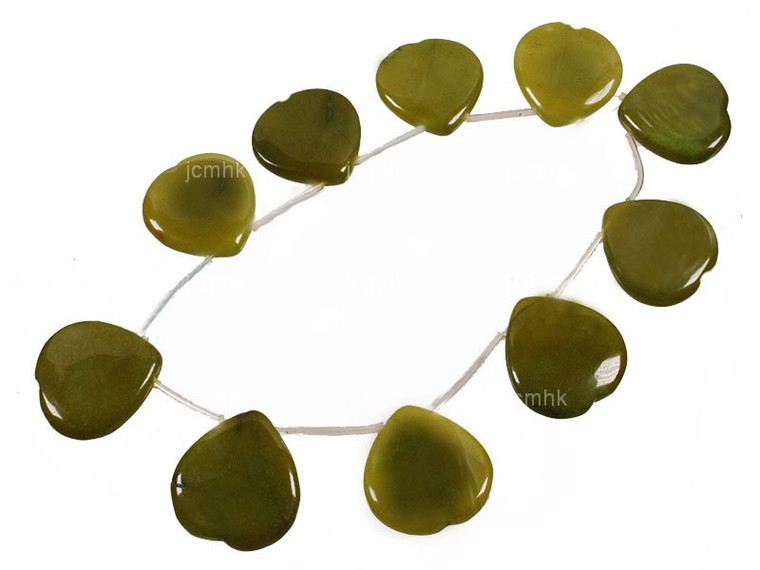 30mm Nephrite Heart Beads 15.5" 10pcs. [wa235]
