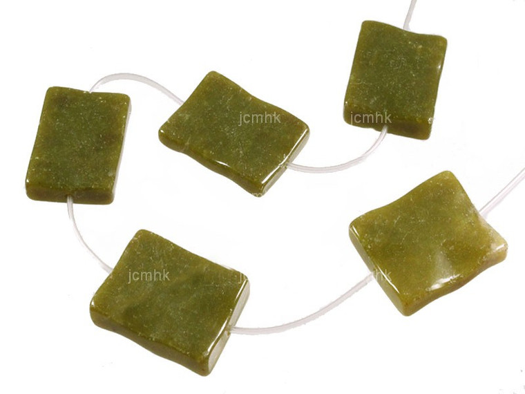 28x35m Olivine Jade Wave Rectange Beads 7" 5pcs. natural [wa304]