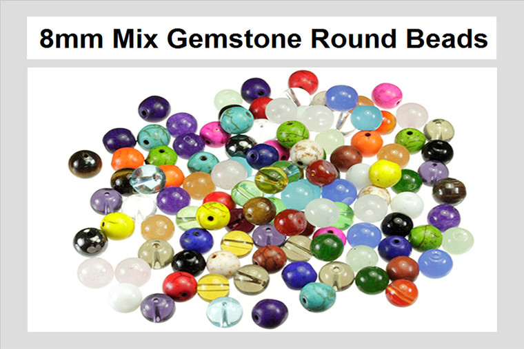 Mix & Match 8mm Gemstone Round Bead 50pcs [x8]