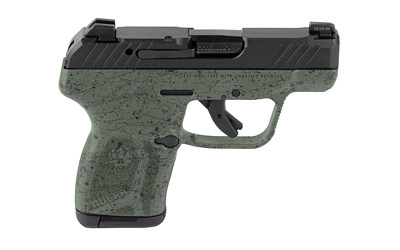 Ruger, LCP MAX, Double Action Only, Semi-automatic, Polymer Frame Pistol, Compact, 380ACP, 2.8" Barrel, Green Frame with Black Speckle, Tritium Front Sight with White Outline and Drift Adjustable Rear Sight, Manual Thumb Safety, 10 Rounds, 1 Magazine
