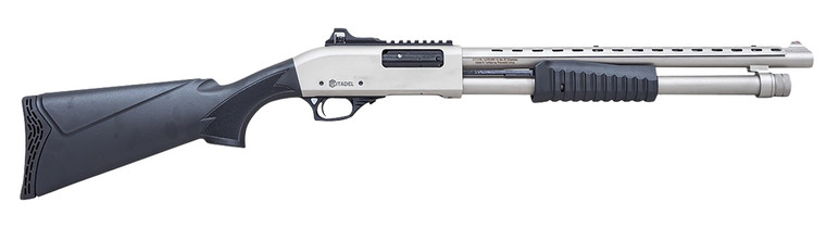 Citadel  Mariner Full Size 20 Gauge Pump 3" 4+1 18.50" Nickel Finished Heat Shield Barrel, Nickel Finished Aluminum Receiver w/Picatinny Rail, Black Fixed Synthetic Stock