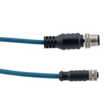 M8 4-Position Female to M12 4-Position Male IP67 A-Code Cable Assembly, Unshielded, 24 AWG, PUR Jacket, Blue, 1 Meter