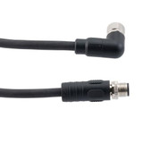 M12 4 Position IP67 L-Code Pigtail Cable Assembly, Unshielded 16AWG PUR Jacket, Male to Right Angle Female, Black 0.5m
