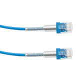 Category 6a 10gig Double Spring Slim Ethernet Cable Assembly, 30AWG Stranded, RJ45 Male Plugs with Spring Boots, CM Jacket, Blue, 25FT