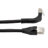 Ethernet 6a 10gig Right-Angle Patch Cable, F/UTP Shielded, 26AWG, RJ45 Straight to Up, LSZH, Black, 7 FT