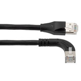 Ethernet 6a 10gig Right-Angle Patch Cable, F/UTP Shielded, 26AWG, RJ45 Straight to Left, LSZH, Black, 3 FT