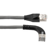 Ethernet 6a 10gig Right-Angle Patch Cable, F/UTP Shielded, 26AWG, RJ45 Straight to Left, LSZH, Gray, 15 FT