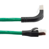 Ethernet Category 6a 10gig Right Angle Patch Cable, F/UTP Shielded, 26AWG, RJ45 Straight to Down, CMX PVC, Green, 7.0 ft
