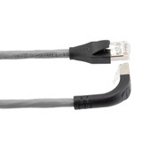Ethernet Category 6a 10gig Right Angle Patch Cable, F/UTP Shielded, 26AWG, RJ45 Straight to Down, CMX PVC, Gray, 3.0 ft