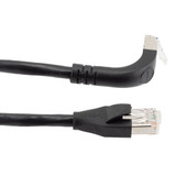 Ethernet Category 6a 10gig Right Angle Patch Cable, F/UTP Shielded, 26AWG, RJ45 Straight to Up, CMX PVC, Black, 1.0 ft