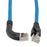 Ethernet Category 6a 10gig Right Angle Patch Cable, F/UTP Shielded, 26AWG, RJ45 Straight to Left, CMX PVC, Blue, 20.0 ft