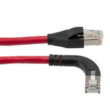 Ethernet Category 6a 10gig Right Angle Patch Cable, F/UTP Shielded, 26AWG, RJ45 Straight to Left, CMX PVC, Red, 20.0 ft