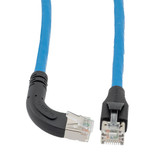 Ethernet Category 6a 10gig Right Angle Patch Cable, F/UTP Shielded, 26AWG, RJ45 Straight to Right, CMX PVC, Blue, 10.0 ft
