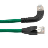 Ethernet Category 6a 10gig Right Angle Patch Cable, F/UTP Shielded, 26AWG, RJ45 Straight to Right, CMX PVC, Green, 10.0 ft