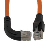 Ethernet Category 6a 10gig Right Angle Patch Cable, F/UTP Shielded, 26AWG, RJ45 Straight to Right, CMX PVC, Orange, 7.0 ft